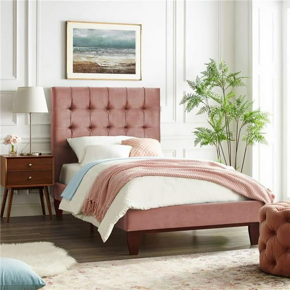 Blake Beds Blush Velvet Full Button Tufted