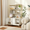 thumbnail image 2 of Gymax 57'' Cat Litter Box Enclosure w/ Storage 2-tier Shelves Removable Scratcher White, 2 of 10