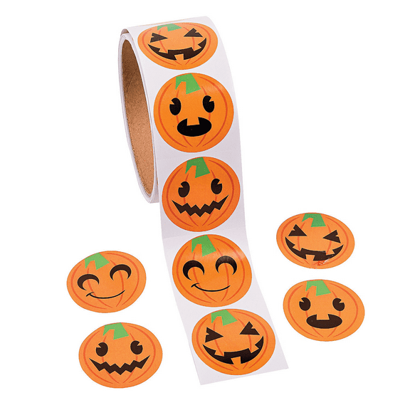 Fun Express 100 per roll Jack o Lantern Pumpkin Face Halloween Roll Stickers