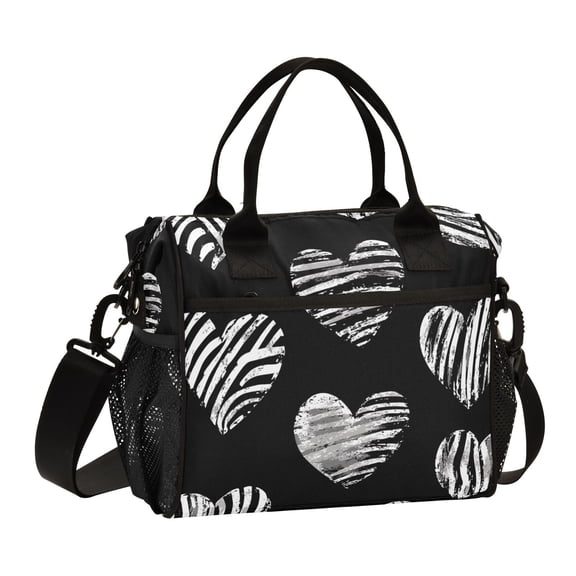 Ckdifva Zebra Stripes Hearts Cooler Bag Cooler Cooling Tote Lunch Bag Lunch Box Front Pocket with Shoulder Strap