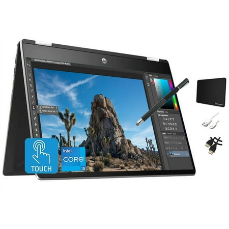 HP Pavilion x360 14 Convertible 2-in-1 Laptop, HD Touchscreen Display, Intel i5-1035G1 Processor, 8GB DDR4 RAM, 256GB SSD Storage, Backlit Keyboard, Windows 10 Home, Silver&Black w TigologyAccessories