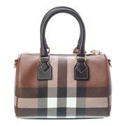 Burberry Check Mini E-Canvas & Leather Bowling Bag, Brown