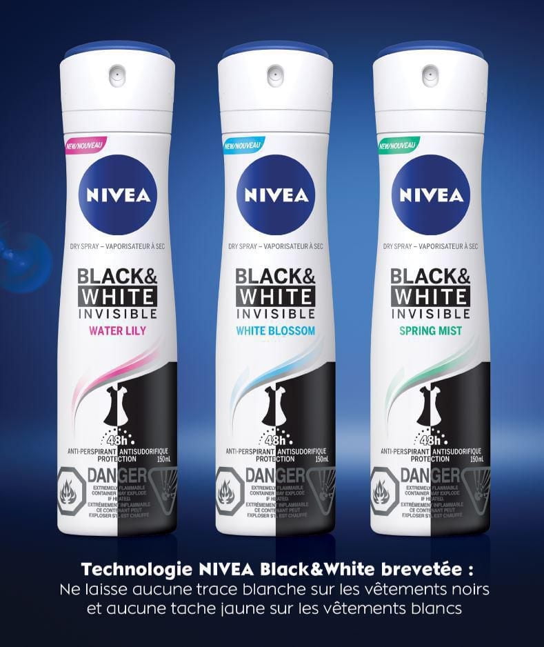 NIVEA Vaporisateur À Sec Protection Antisudorifique 48H Black & White Invisible White Blossom 150 ml
