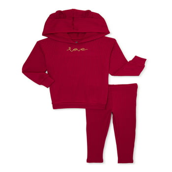 365 Kids from Garanimals Girls' Ribbed Hoodie and Leggings Outfit Set, 2-Piece, Sizes 4-10