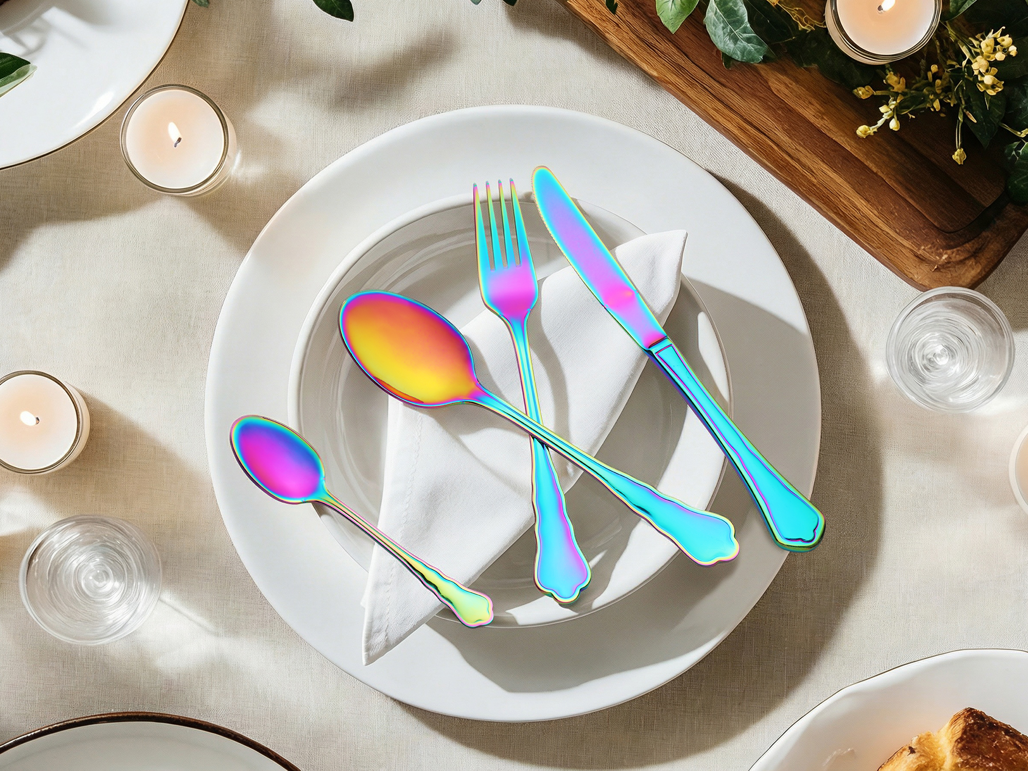 Unique Bargains Durable Stainless Steel Flatware Set for Kitchen Use Colorful 4pcs