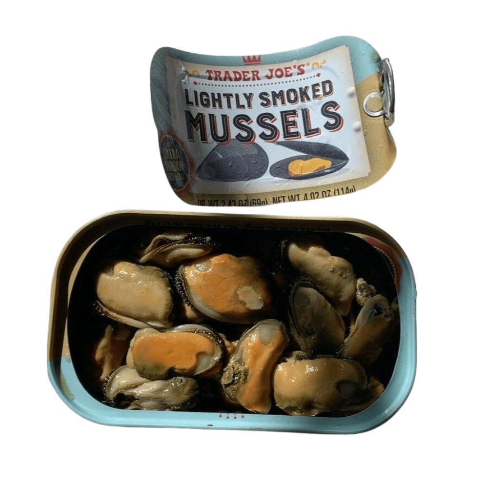 Trader Joe’s Lightly Smoked Mussels in Extra Virgin Olive Oil 4.02oz 114g (Six Cans)