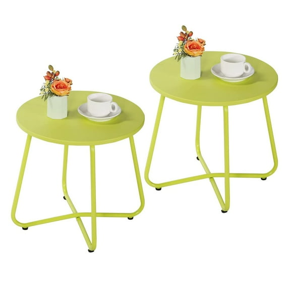 VECELO Set of 2 Round Side End Table, Modern Storage Shelf Tray for Bedroom,Living Room,Outdoor, Green