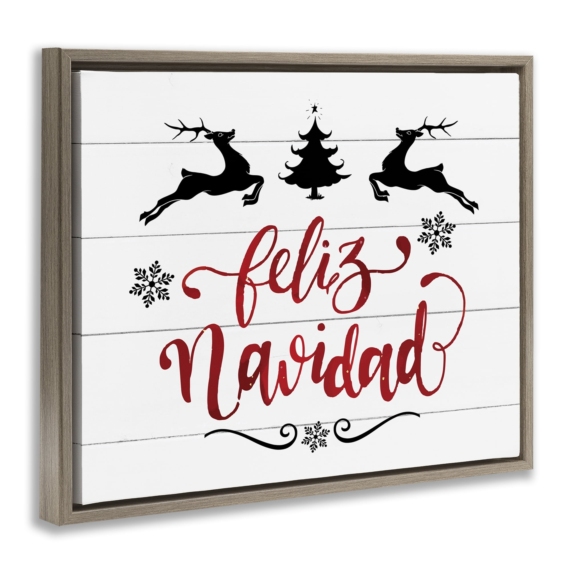 Stupell Industries Feliz Navidad con Renos Holiday Painting Brown Floater Framed Art Print Wall Art, 31 x 25