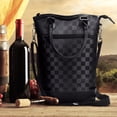 thumbnail image 7 of Tirrinia Wine Bag Portable Gift Tote,PU Leather Leakproof Insulated Wine Bottle Carrying Cooler Carrier with Fixed Compartment for Travel,Picnic,Party,Great Gift for Wine Lover,Checkered Black, 7 of 7