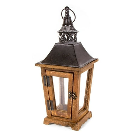 Lantern Hanger - Darice Rustic Wooden Lantern with Hanger: 6.3 x 15.4 inches