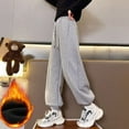thumbnail image 2 of SJLDQY Girls Lined Pants Casual Elastic Waist Drawstring Joggers for Girls Solid Color Baggy Sweatpants with Pockets, 2 of 8