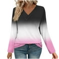 thumbnail image 3 of Womens V Neck T Shirts, Long Sleeve Shirts for Women Fall Fashion Loose Fit Ombre Tie Dye Dressy Blouses T-Shirts with Oblique Buttons S-2XL, 3 of 6