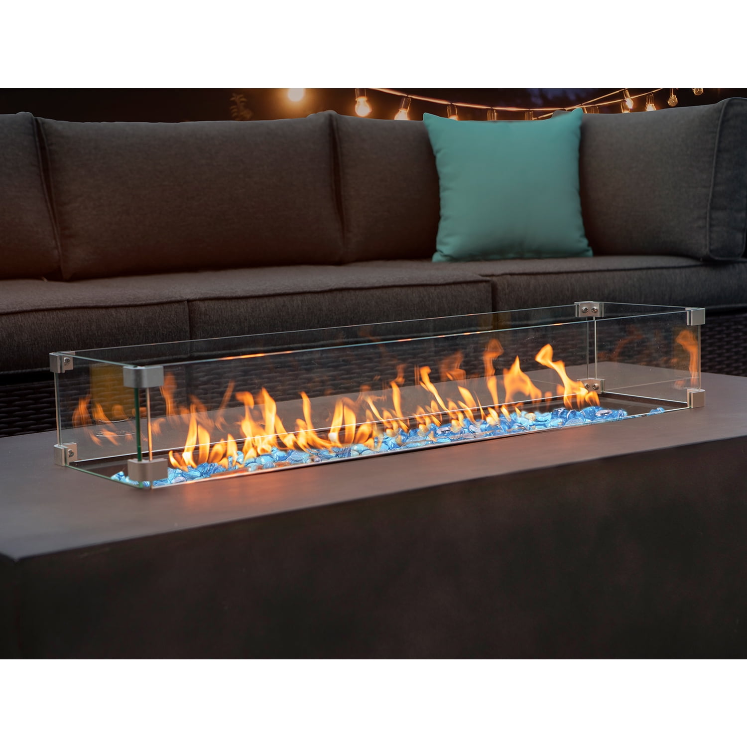 VENTOPYR 56" Rectangular Concrete Outdoor Fire Pit Table with Wind Guard & Fire Glass​