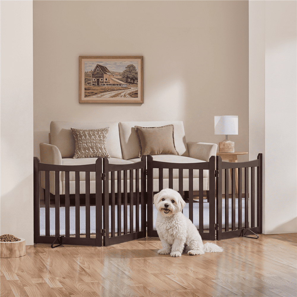 Alden Design 24" Tall Freestanding Foldable Pet Gate with 4 Wooden Panels, Espresso