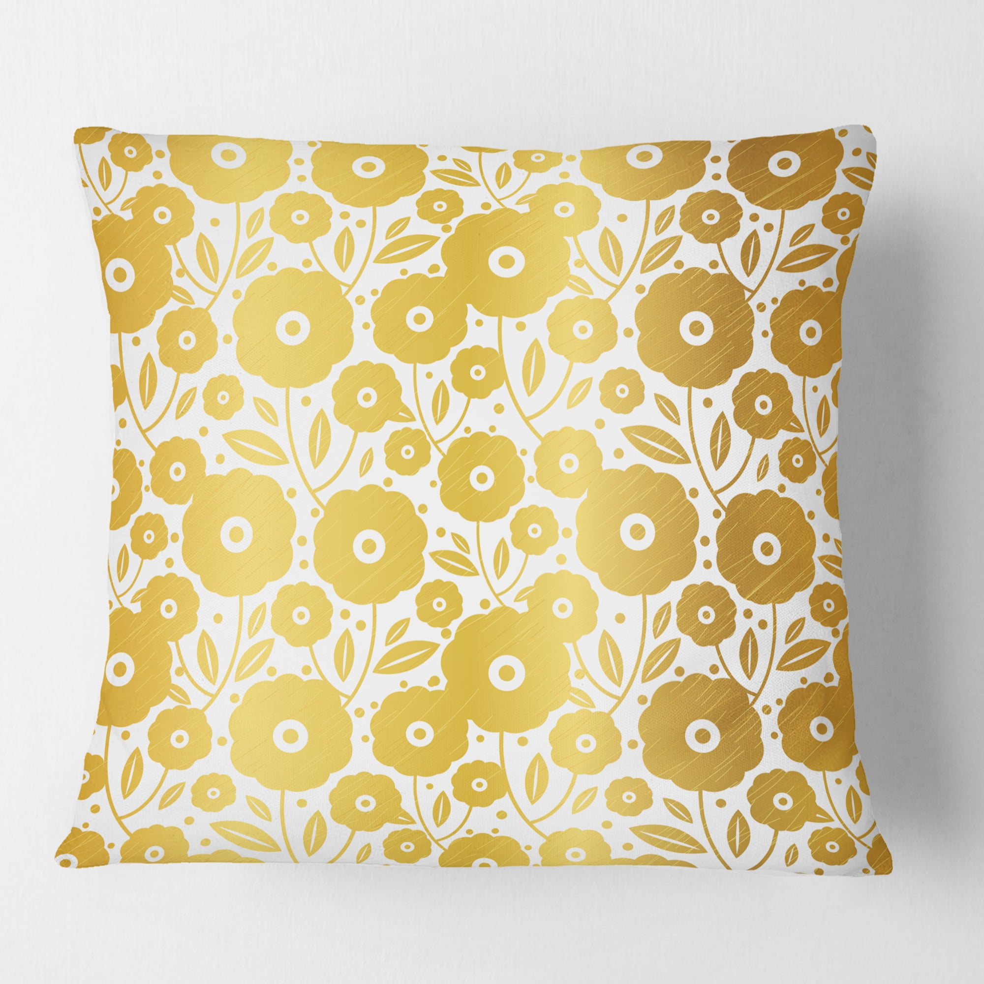 Designart Golden Floral I ' Mid-Century Modern Throw Pillow - 16x16