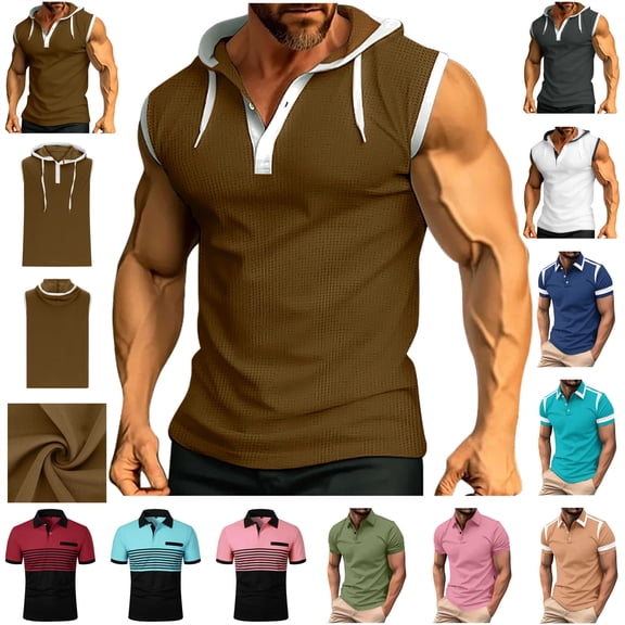 BiZtdJrK Polos Shirts for Men Fashion Striped Short Sleeve Tennis Golf Shirt Casual Button Collared T Shirts Summer Tops, Pink, M