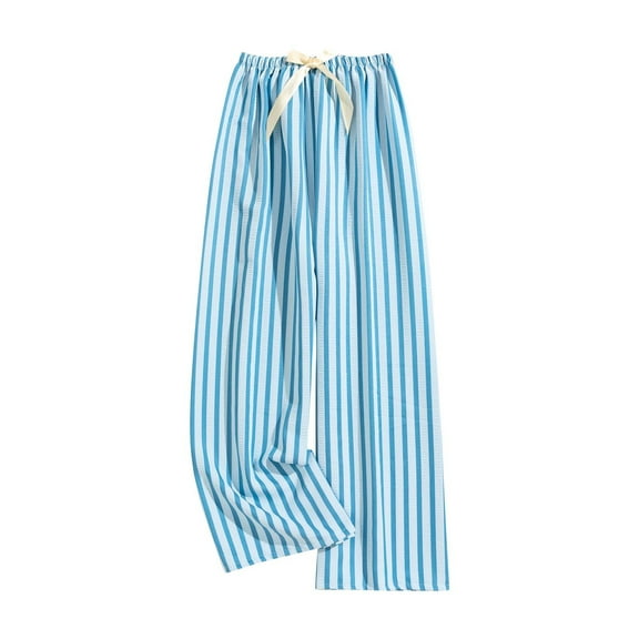Women's Casual Wide Leg Pants High Waist Casual Drawstring Striped Loose Solid Color Fashion Long Pants