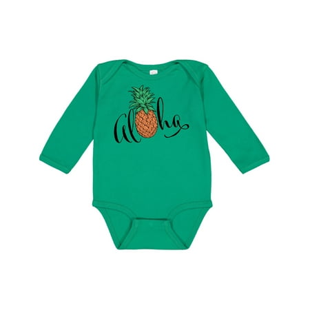 

Inktastic Aloha- in cursive with pineapple Gift Baby Boy or Baby Girl Long Sleeve Bodysuit