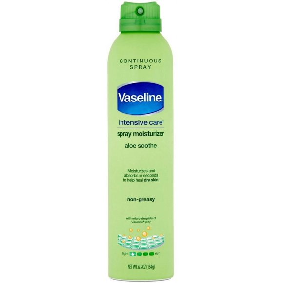 Vaseline Spray & Go Moisturizer, Aloe Fresh, 6.5 oz (Pack of 2)