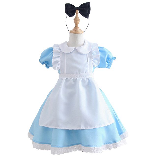 Disney Girls Alice fiesta de cumpleaños vestido de princesa Sissy Maid Lolita niños Alicia en el país de las Maravillas Cosplay disfraz mucama ropa Outfits12-24M (etiqueta 90) Gao Jinjia LED