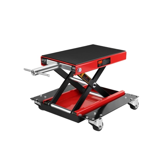 Motorcycle Scissor Lift Jack with Dolly Wheels & Hand Crank - 1100LBS Heavy Duty Adjustable Bike Lift for Cruiser, Dirt Bike, ATV - Foldable, Non-Slip Platform, Garage Repair Stand