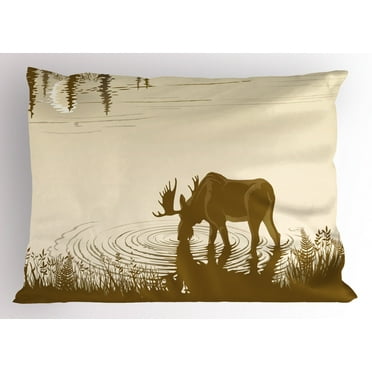 Ambesonne Animal Pillow Sham, Lake River Forest Wild, 26" X 20", Cream Sepia