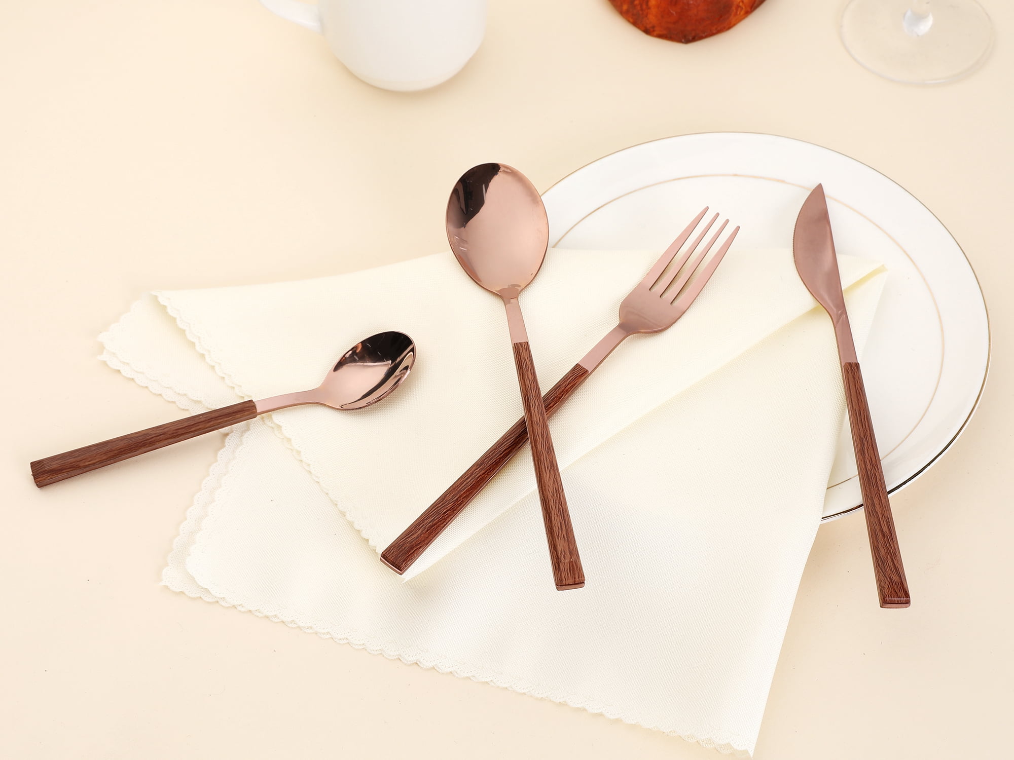 Unique Bargains Silverware Set Durable Stainless Steel Flatware Rose Gold 16 Pcs