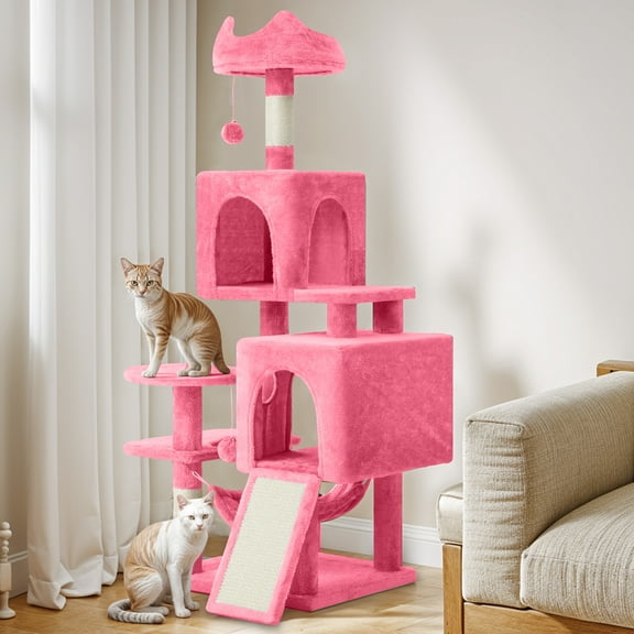 Dextrus 54" Multi-Level Cat Tree Tower with Cat Condos, Plush Top Perches, Hammocks, Sisal Scratching Post Board, Indoor Cat Activity Center,Pink