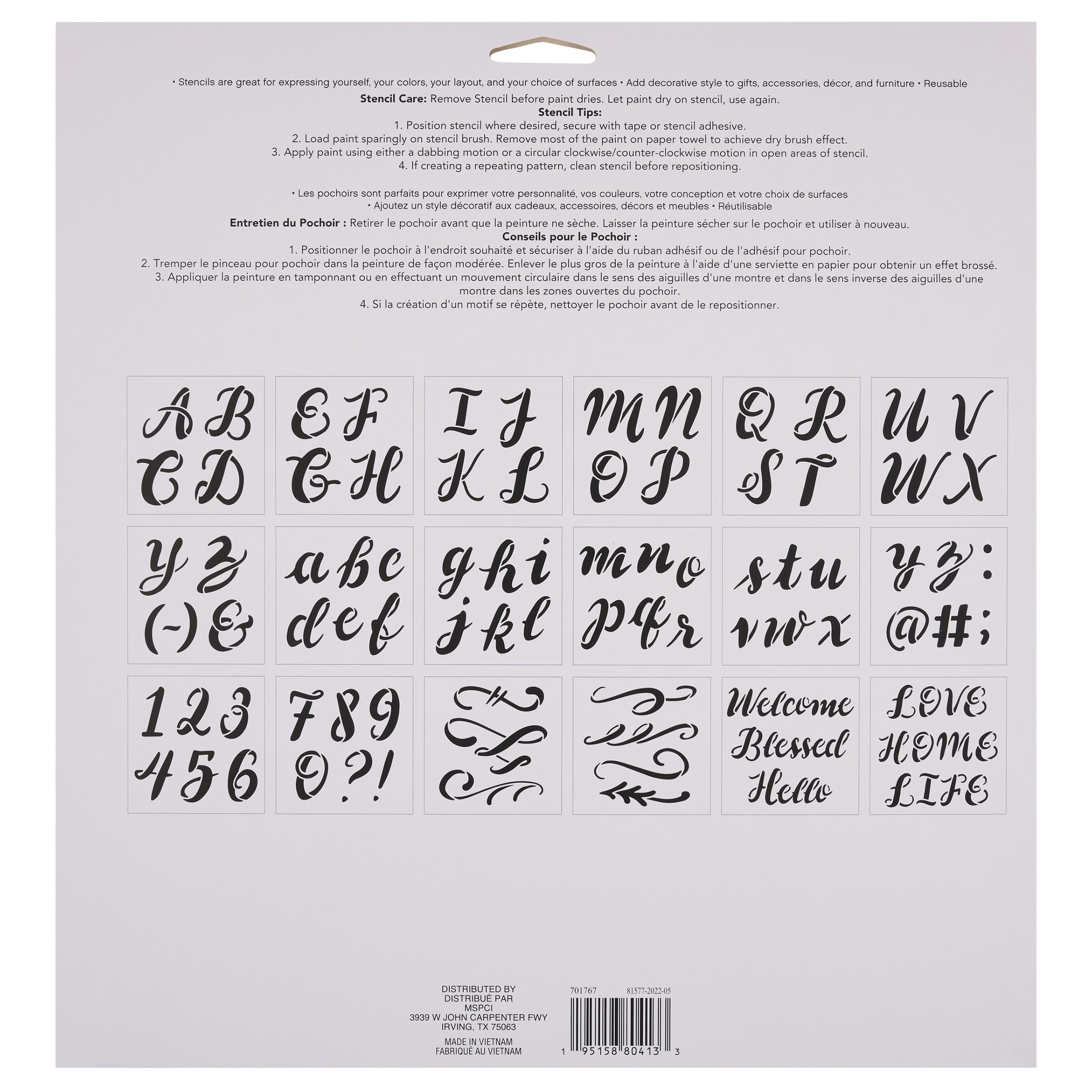 Craft Smart Alphabet Handlettered Script Stencils - 12" x 12" Sheets, Reusable Plastic - Ideal for DIY Crafts, Decor, Furniture & Gifts, 6 Pack