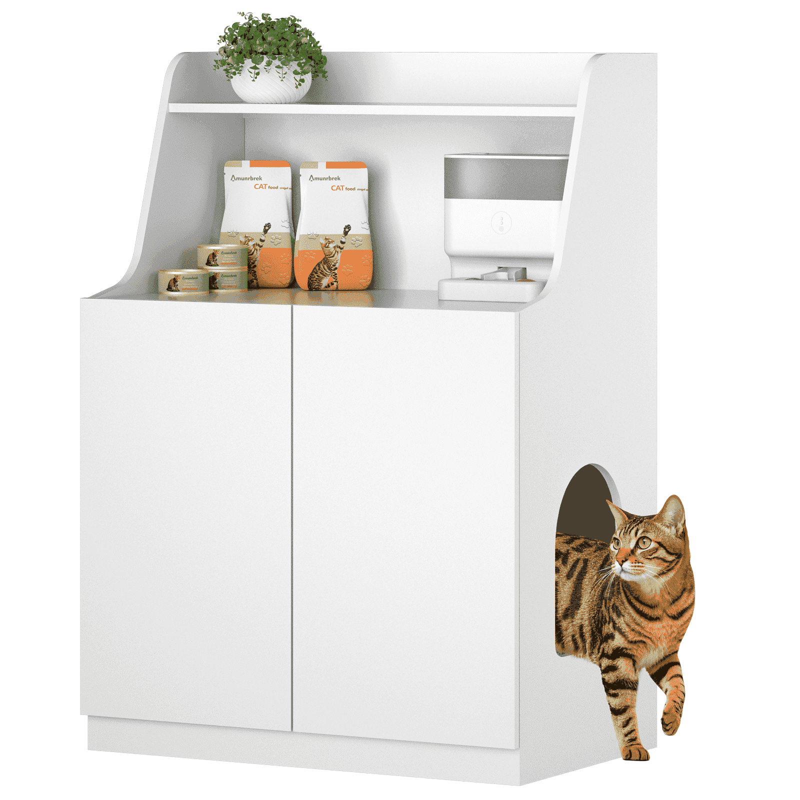 SpaceTime Cat Litter Box 6 - White, Modern Design Enclosed Litter Box For Cats - View #9