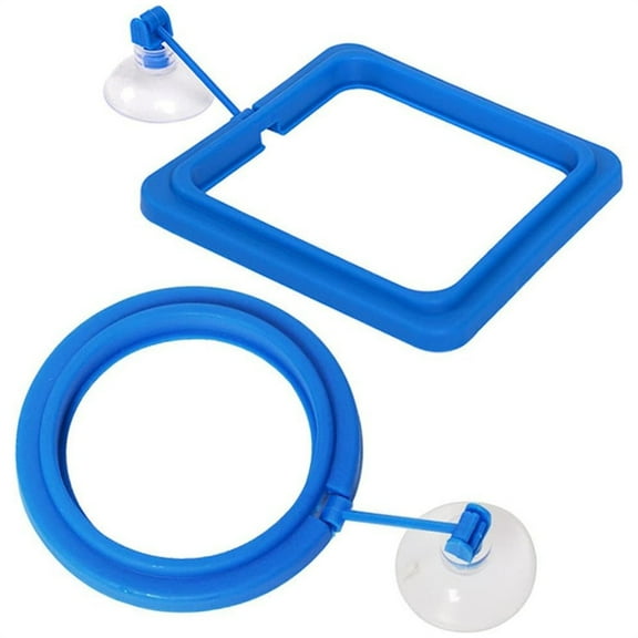 Scheam Fish Feeding Rings with Suction Cup,2 Pack Round and Square Fish Feeder,Plastic Floating Food Feeder,Tank Accessories,for Aquarium Goldfish Guppy Turtle & Small Fish (Blue)