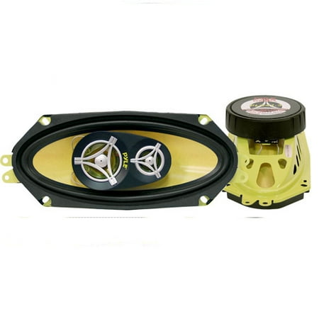 PYLE PLG413 - 4”x 10” Inch Three Way Sound Speaker System - Yellow Poly Cone Pro Loud Range Audio 300 Watt Peak Power Per Pair w/ 4 Ohm