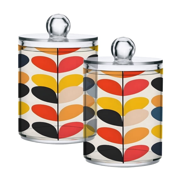 Ryvnso 2 Pack Qtip Holder Organizer Abstract Leave Heart Bathroom Cotton Swabs Cans Storage Canister