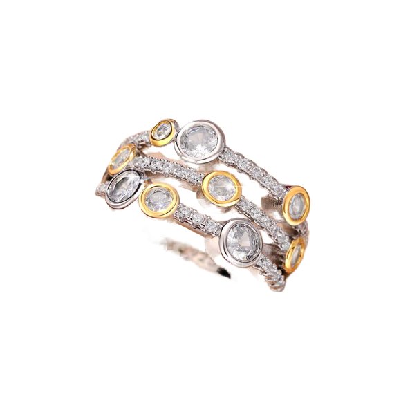 Mnyixsi Fashion Sterling Silver Hollow Cubic Zirconia Ring, Cubic Zirconia Multi Layers Eternity Band Ring, Promise Wedding Band CZ Stones Ring, Handmade Dainty Statement Charm Jewelry Size 10