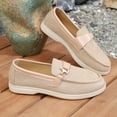 thumbnail image 4 of Khaki Slip-On Suede Loafers For Women With Metal Accent Casual Comfort Flats, 4 of 9