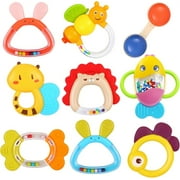 MOONTOY 9pcs Baby Rattles 3-6 Months, Infant Teething Toys 3-6 Months, Teethers Baby Toys 6-12 Months Sensory Toys for Babies 3 4 5 6 7 9 10 Month Boy Girl Gifts