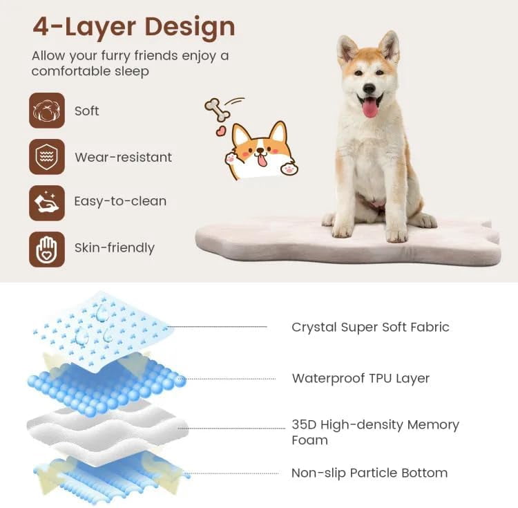 Orthopedic Dog Bed with Memory Foam Support Waterproof Dog Mattress for Large and Medium Dogs (Beige)