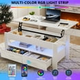 thumbnail image 3 of Sesslife White LED Coffee Table with 2 Drawers for Living Room, Modern Lift Top Coffee Table with Hidden Storage and Rising Top, Wood Rectangular High Gloss Center Table with Charging Station, 3 of 10