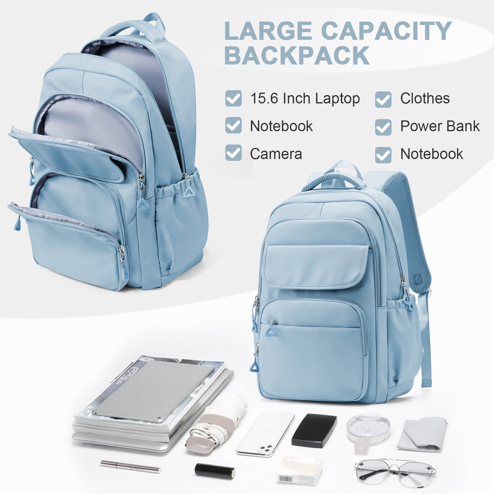 Cute Backpack for Women Men, Waterproof High School Bag Basic Backpack for College Students, Travel Laptop Backpack Lightweight Casual Daypack, Middle School Bookbag, Blue