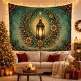 thumbnail image 3 of Ornate Lantern with Crescent Moon and Floral Wreath on Mottled Teal Sky, Mystical Boho for Moon Lovers, Celestial Garden Art, Housewarming Gift, Tapestry Wall Hanging for Living Room and Bedroom, 3 of 7