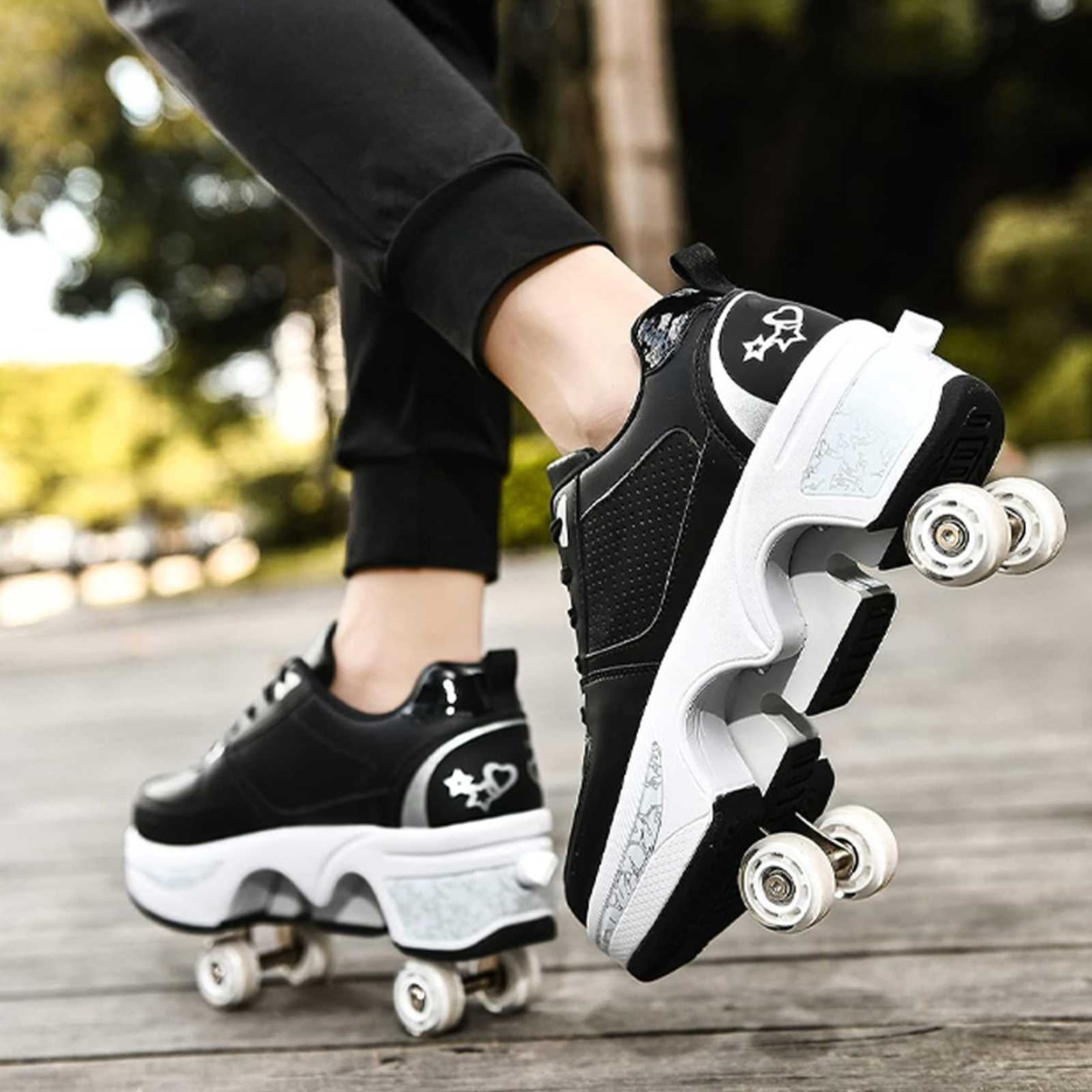 Roller Skate Shoes for men,Double-Row Deform Wheel Shoe Skate,Shoes with Wheel,2-in-1 Adult Parkour Roller Shoes Suitable for Outdoor Fun, Fitness