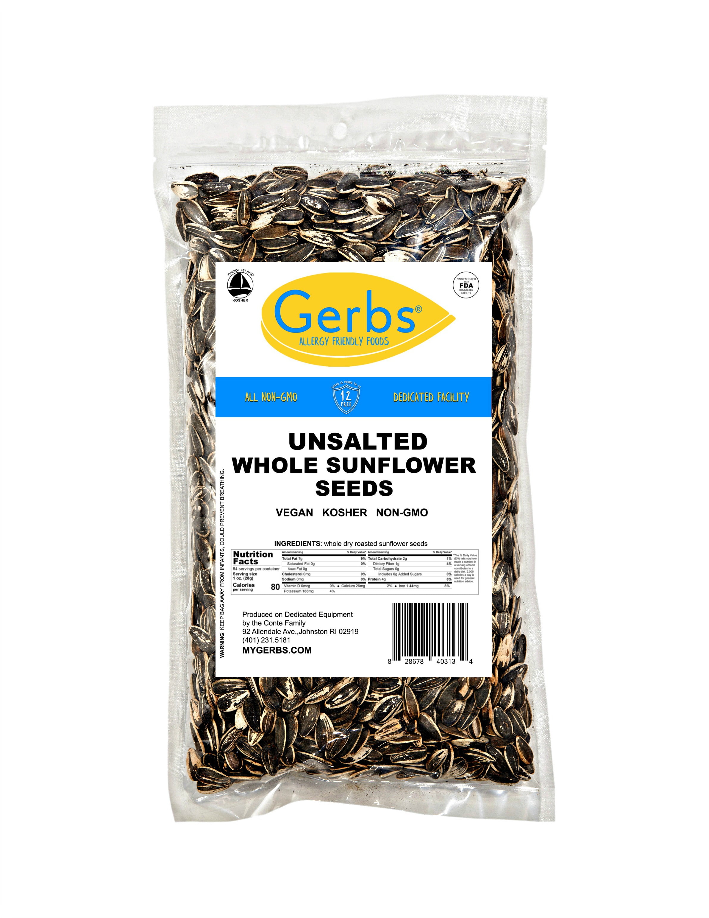 GERBS Roasted Whole Sunflower Seeds, 64 ounce (recloseable Bag