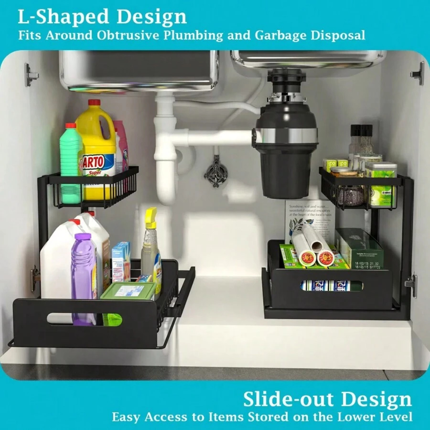 Under Sink Organizer And Storage, 1 Pack Pull Out Cabinet Organizer Slide Out Sink Shelf Cabinet Storage Shelves, Under Sink Storage For Kitchen Bathroom Cabinet