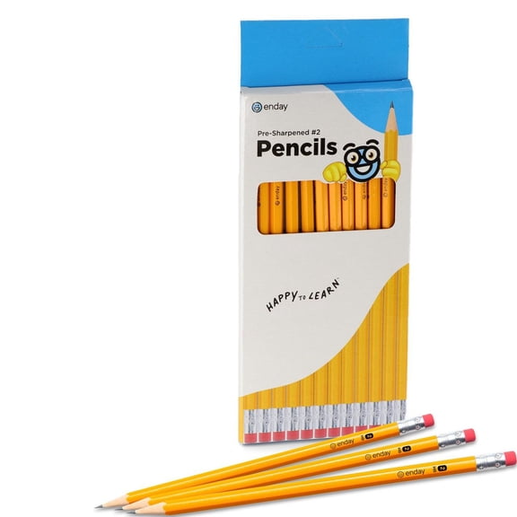 Enday Presharpened #2 Pencils 12/24 Count, Wood-Cased Yellow Sharpened Pencils with Latex-Free Eraser, for School, Office and Classroom Supplies