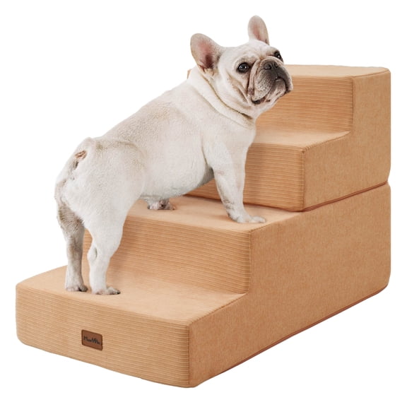 Dog Steps for Bed, Extra Wide 35D Foam Pet Stairs for High Bed, Couch & Sofa, Pet Steps for Small Dogs & Cats (Up to 40lbs), Non-Slip Bottom, tan, 4 Steps