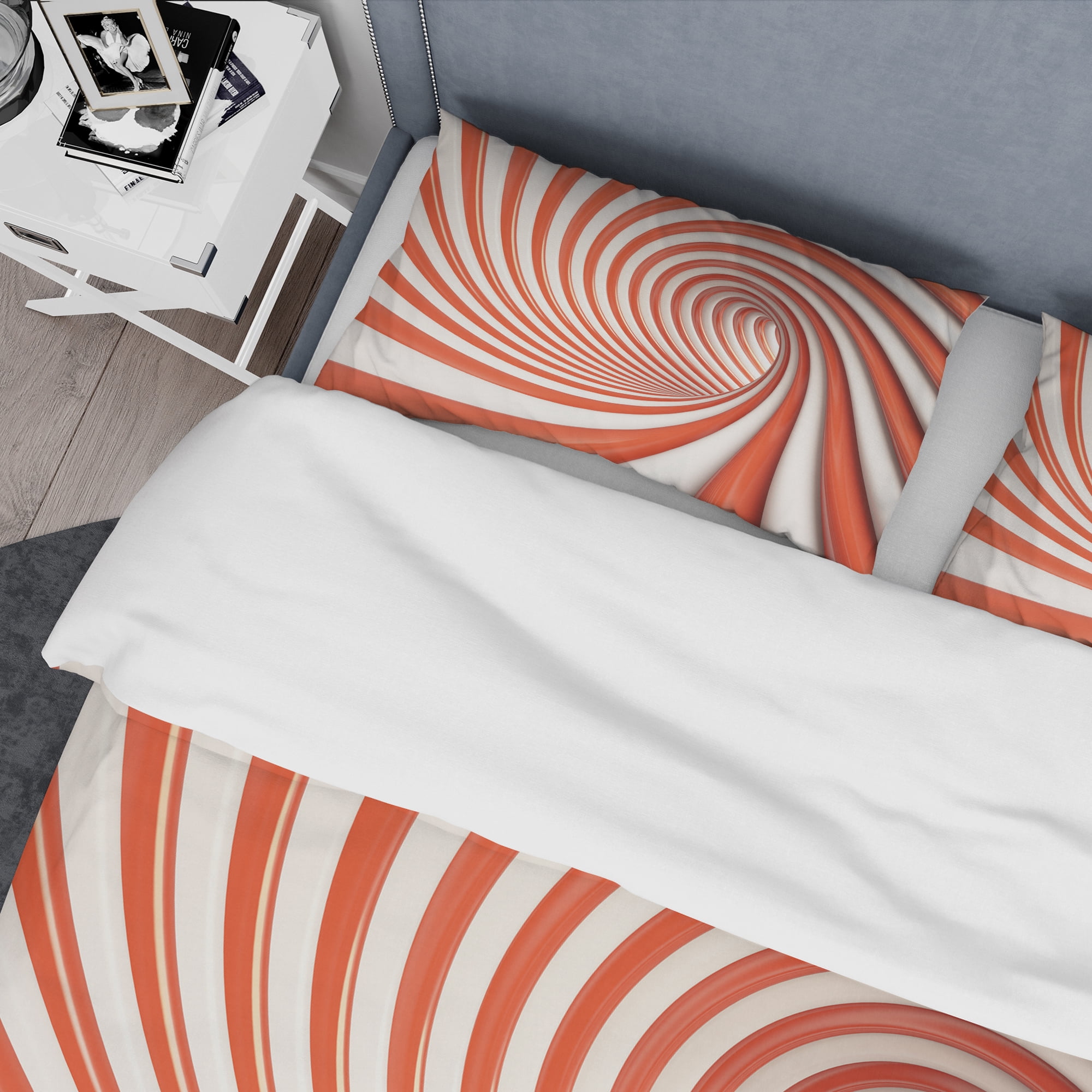 Designart 'Red and White Lined Spiral' Modern & Contemporary Duvet Cover Set
