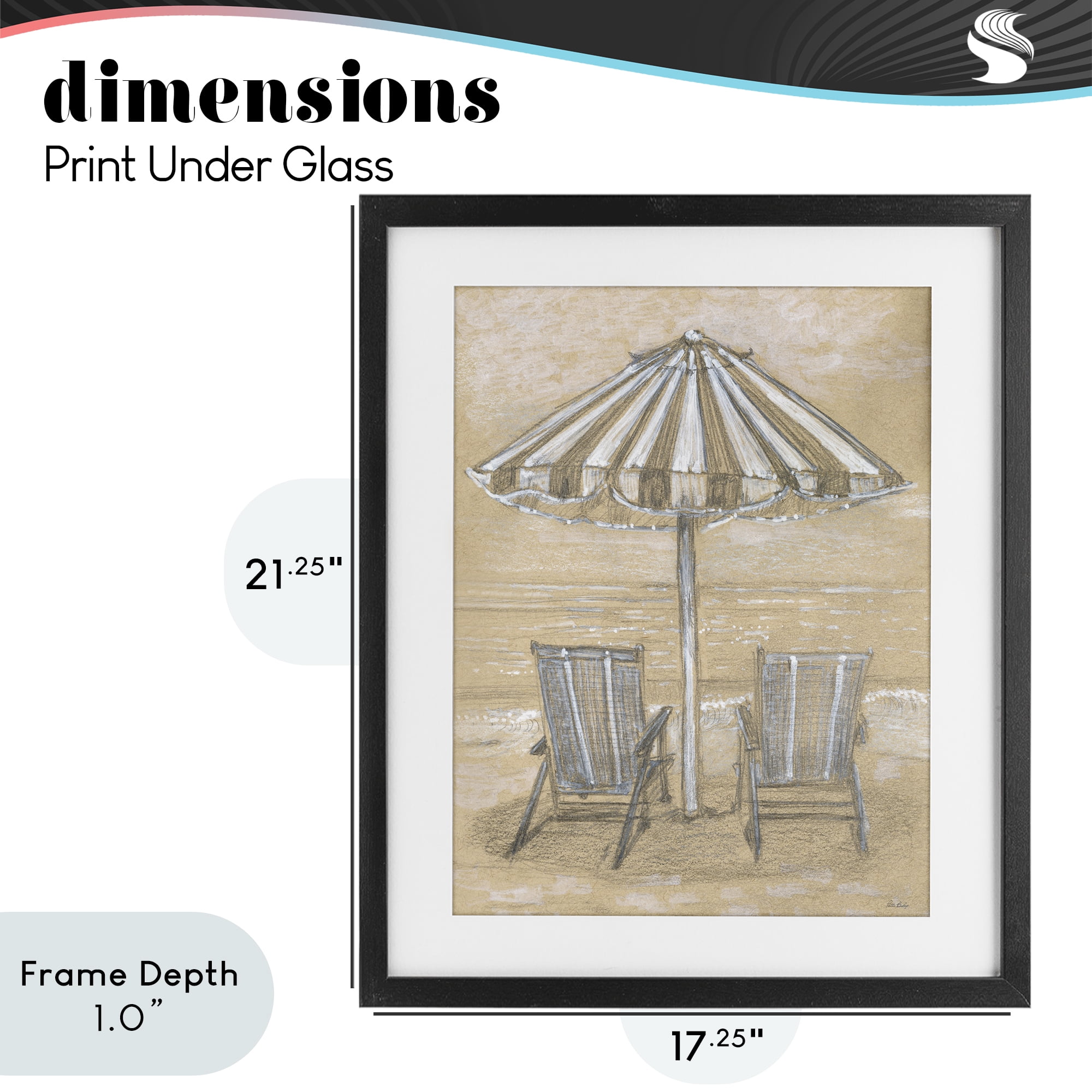 Stupell Industries Umbrella & Chairs Drawing Black Framed Print Under Glass, design by Patti Bishop