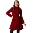 thumbnail image 1 of Abrigo de Terciopelo para Mujer con Doble Botonadura y Cuello Alto Gabardinas de Invierno Rojo oscuro M, 1 of 5