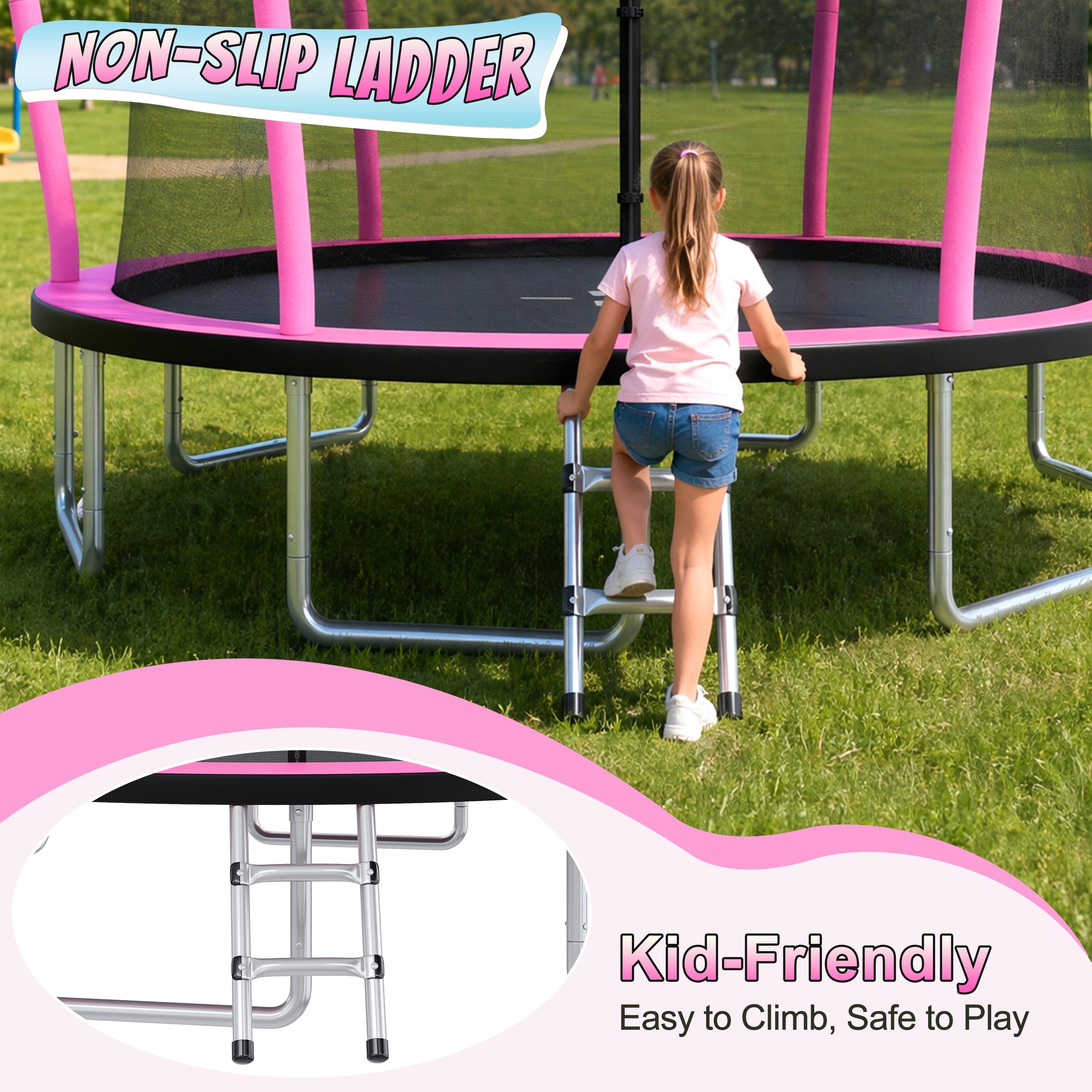 EUROCO 14FT Premium Trampoline with UV-Resistant Safety Enclosure and Ladder, 1200LBS Capacity Round Backyard Bouncer for Kids and Adults