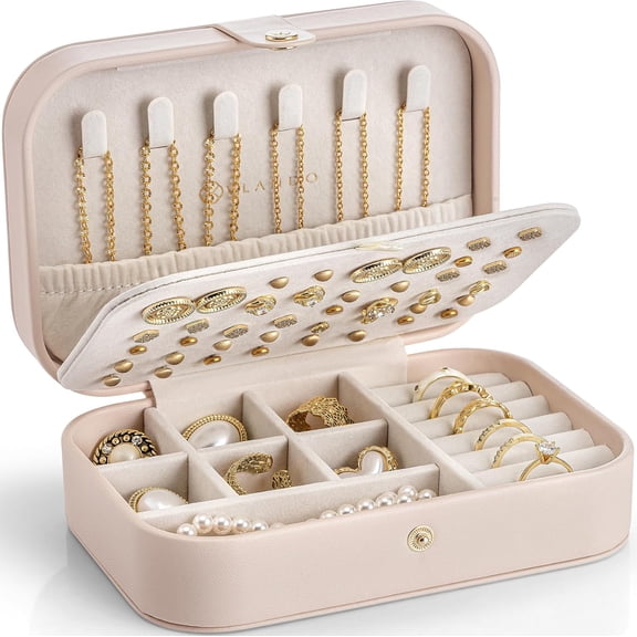 ANHXN Travel Jewelry Case for Women Girls, Gifts for Mother, PU Leather Small Jewelry Box for Rings, Necklaces, Bracelets, Earring Holder Organizer Storage for Travel Essentials